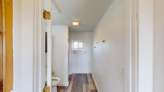 interior space with toilet and wood-type flooring