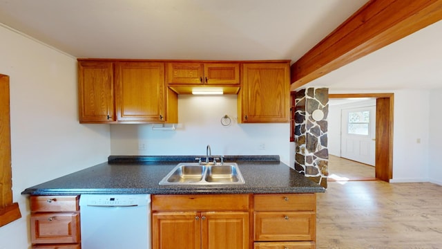 kitchen with sink, light hardwood / wood-style floors, and dishwasher