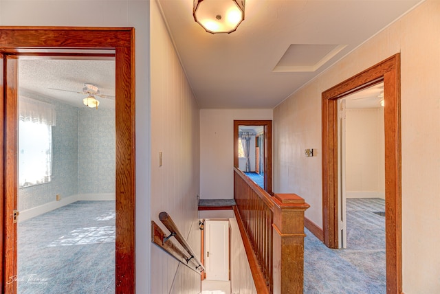 corridor with light colored carpet