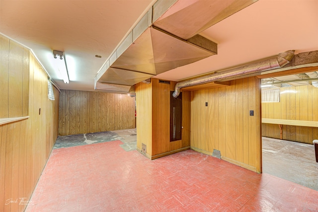 basement with wooden walls