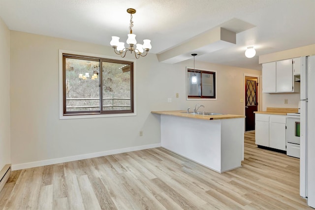 20622 US Highway 10 E, Clinton, MT 59825 - kitchen with light wood-type flooring, white cabinets, and white range with electric stovetop