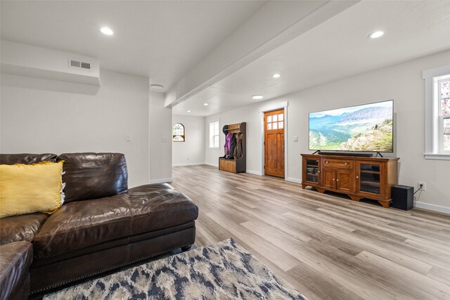 living room featuring light hardwood / wood-style floors