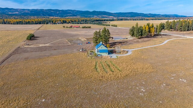 bird's eye view featuring a mountain view and a rural view