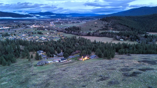 drone / aerial view featuring a mountain view