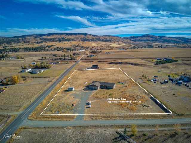 birds eye view of property featuring a rural view and a mountain view