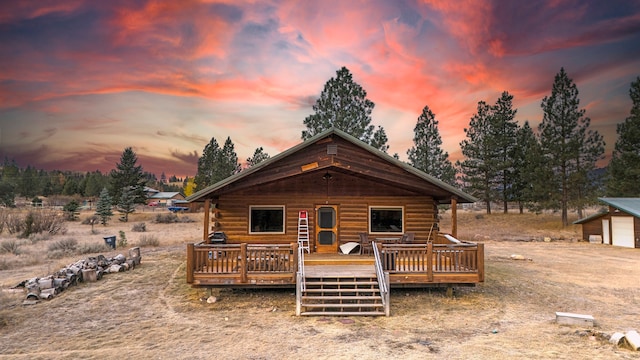 cabin featuring a deck