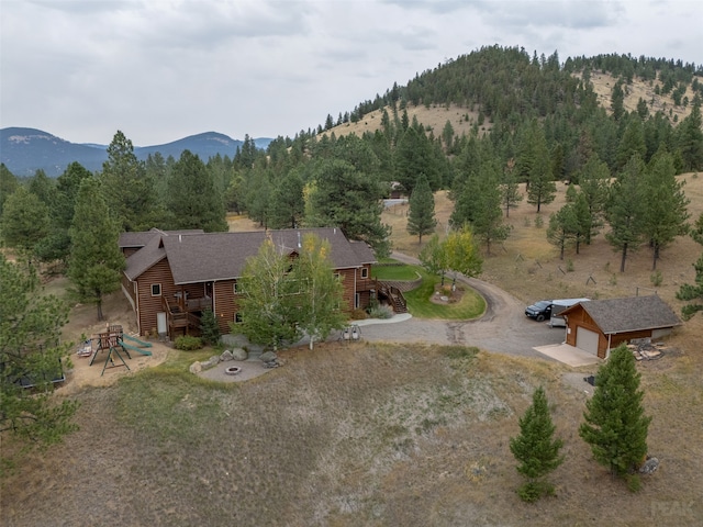 aerial view with a mountain view