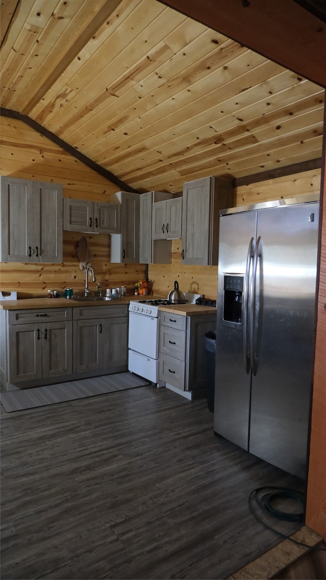 kitchen with wood walls