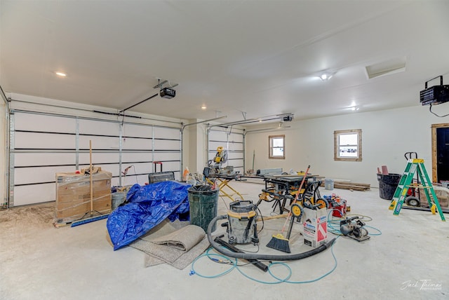 garage with a garage door opener