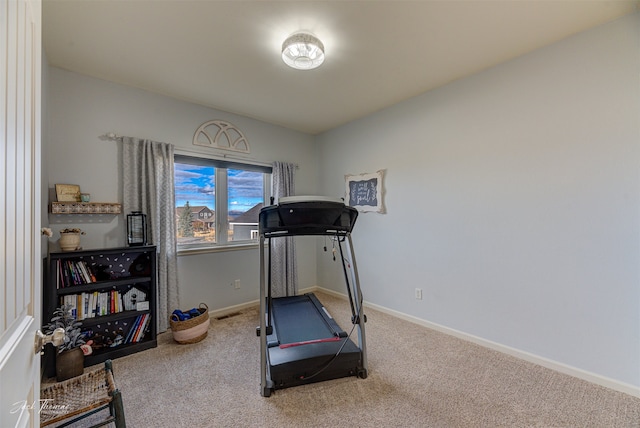 exercise area featuring carpet flooring