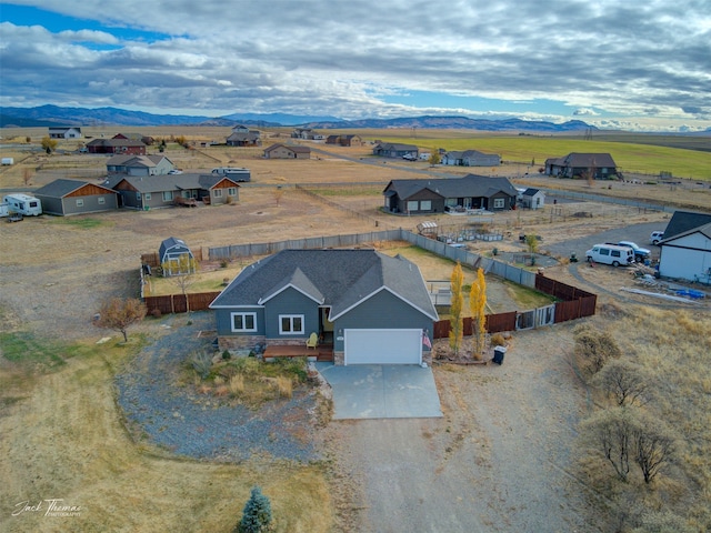 bird's eye view with a mountain view