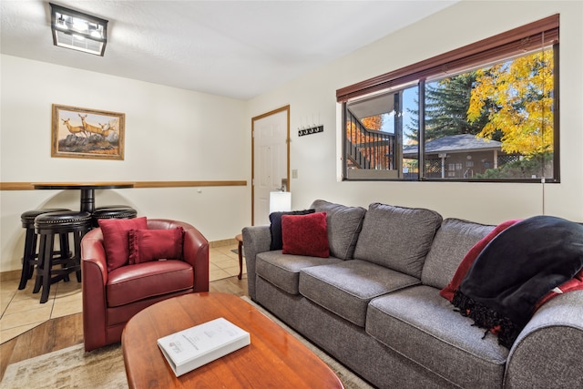 living room with light hardwood / wood-style floors