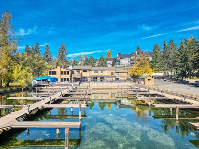 view of dock with a water view