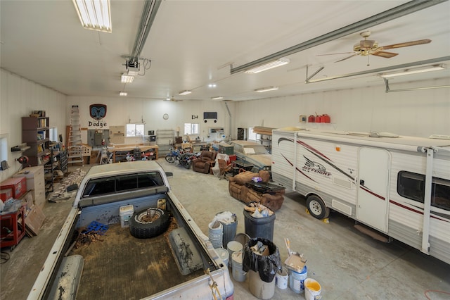 garage with ceiling fan