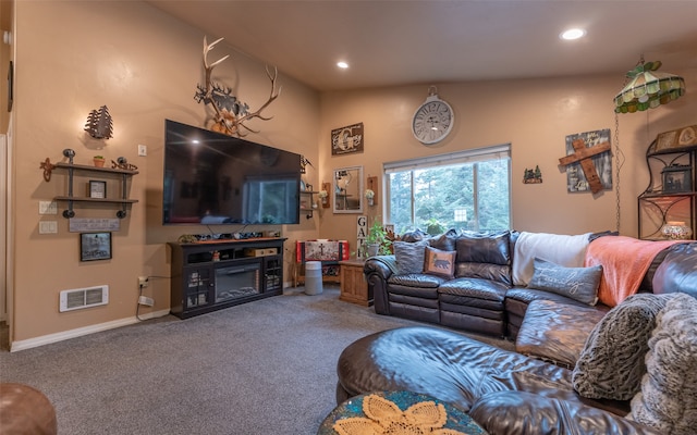 living room featuring carpet