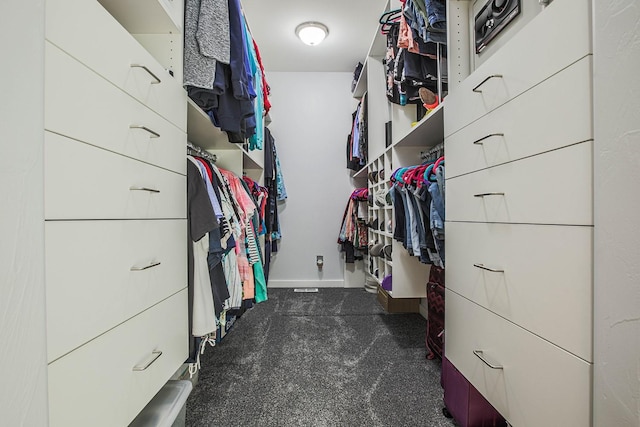 walk in closet featuring carpet flooring