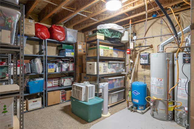 storage room featuring gas water heater