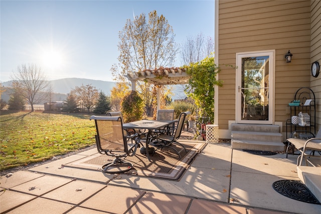 view of patio with a mountain view