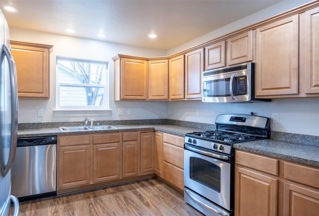 kitchen with dark wood-type flooring, sink, and stainless steel appliances