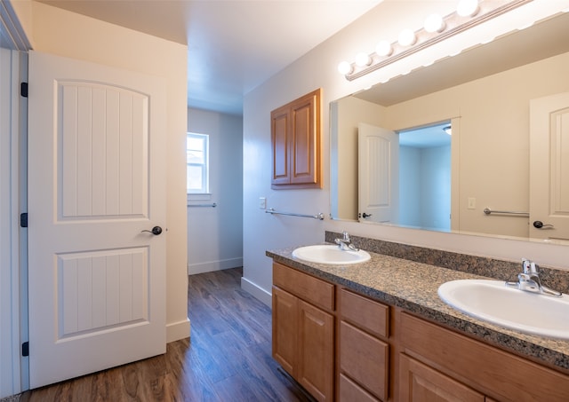 bathroom with vanity and wood-type flooring