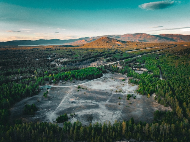 aerial view at dusk with a mountain view