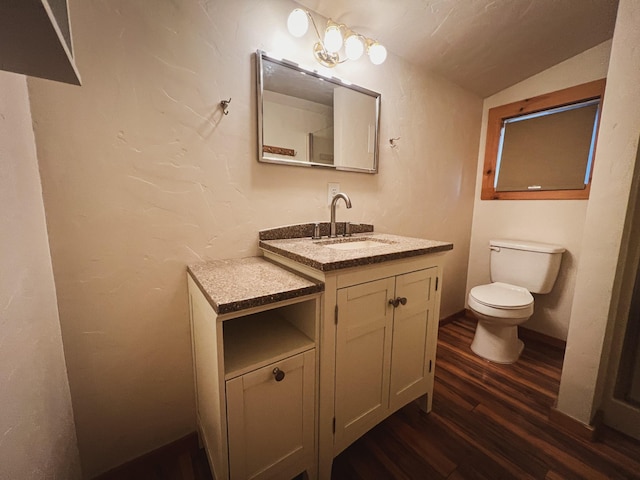 9330 US Highway 2 W, Marion, MT 59925 - bathroom with wood finished floors, toilet, vanity, and lofted ceiling