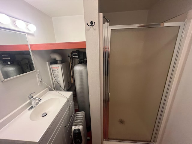 9330 US Highway 2 W, Marion, MT 59925 - bathroom with radiator, a shower stall, and vanity