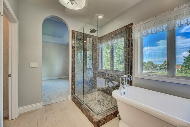 bathroom with plus walk in shower