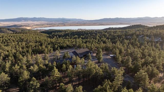 bird's eye view with a water and mountain view