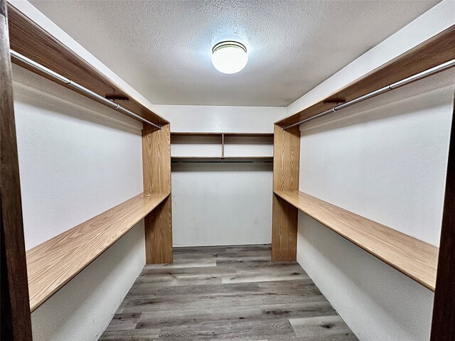 walk in closet with wood-type flooring