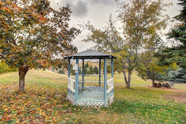 exterior space featuring a gazebo and a yard