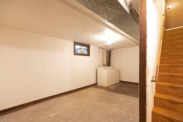 basement featuring independent washer and dryer