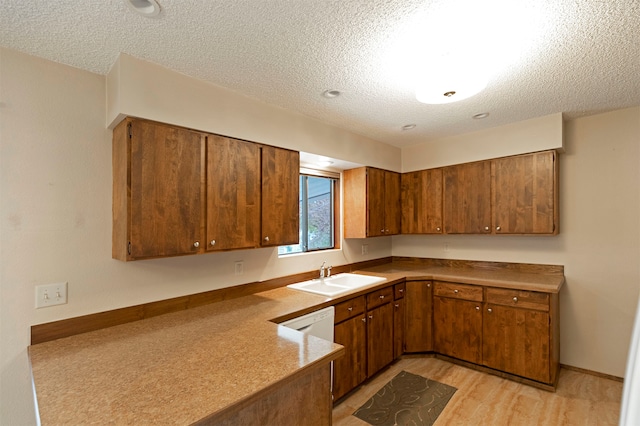 kitchen featuring light hardwood / wood-style floors, a textured ceiling, and sink