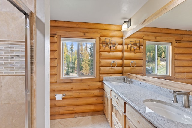 2197 W Tower Rd, Saltese, MT 59867 - full bathroom with double vanity and log walls
