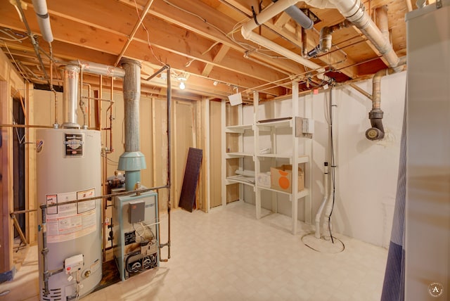 basement with heating unit and gas water heater