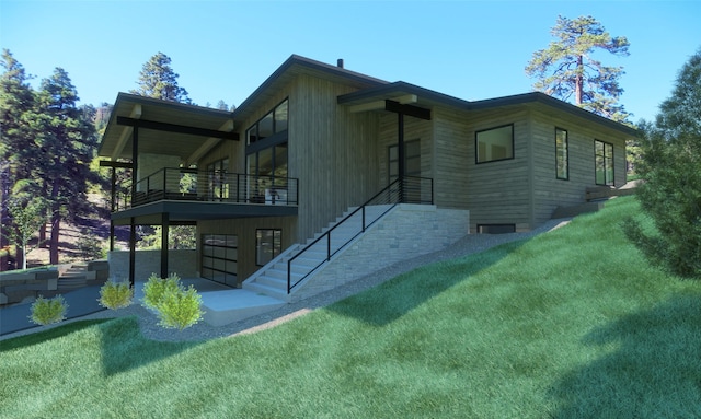 448 Highline Ct, Whitefish, MT 59937 - rear view of property with a lawn and stairs