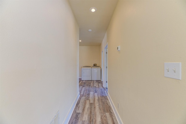 420 Knight St, Helena, MT 59601 - corridor with washer and clothes dryer, wood finished floors, recessed lighting, and baseboards