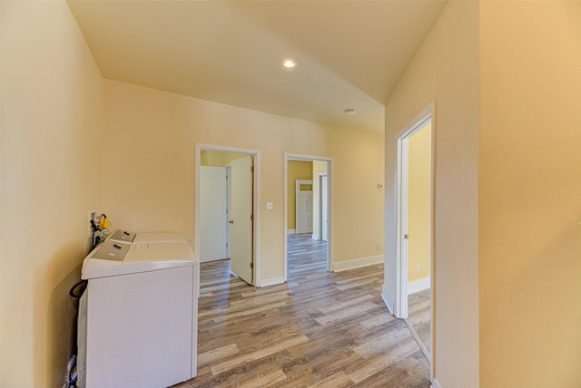 420 Knight St, Helena, MT 59601 - washroom featuring independent washer and dryer, light wood finished floors, recessed lighting, and baseboards