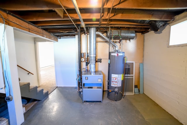 basement featuring gas water heater