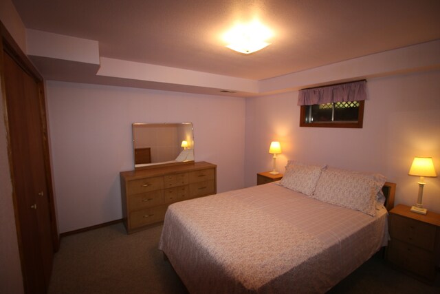 carpeted bedroom with a closet