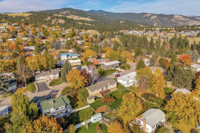 aerial view with a mountain view and a residential view