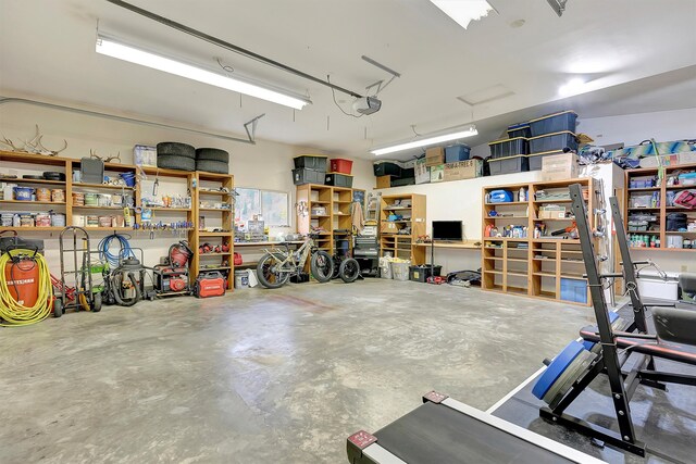 garage with a garage door opener