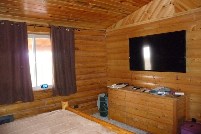 unfurnished bedroom featuring wood ceiling and lofted ceiling