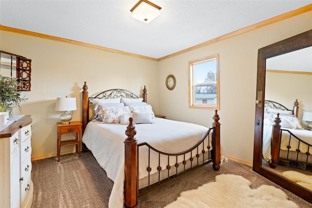 310 N Walnut St, Townsend, MT 59644 - bedroom featuring carpet floors, ornamental molding, and a textured wall