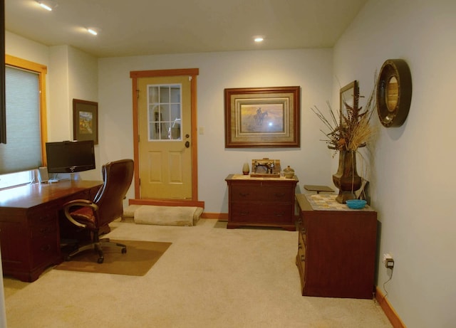 view of carpeted home office