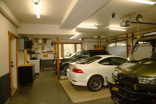 garage with a garage door opener