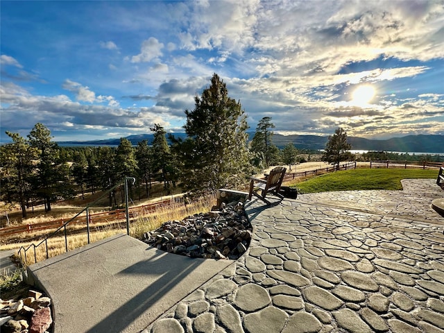 view of patio / terrace with a mountain view