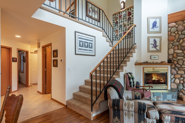 stairs with wood-type flooring