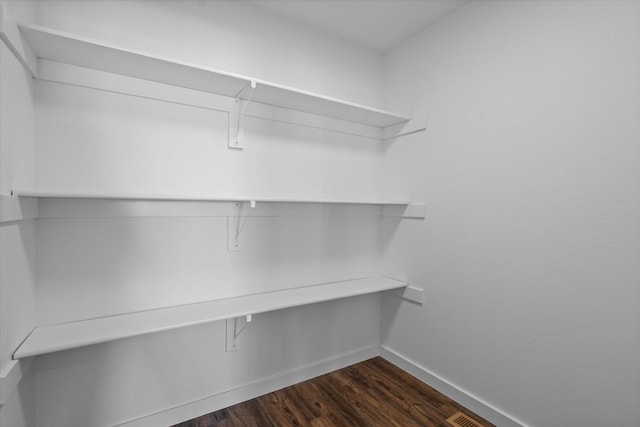 spacious closet with dark wood-type flooring