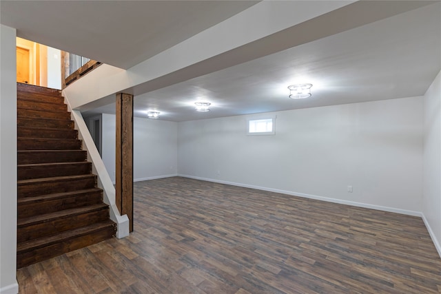 basement featuring dark wood-type flooring